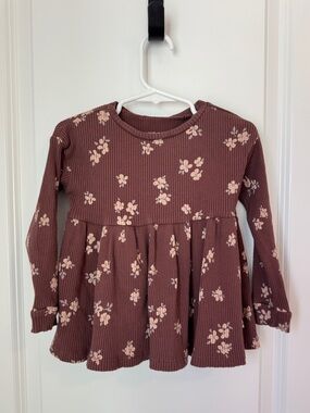 Easy Peasy Toddler Girl 3T Brown Floral Ribbed Long Sleeve Peplum Top